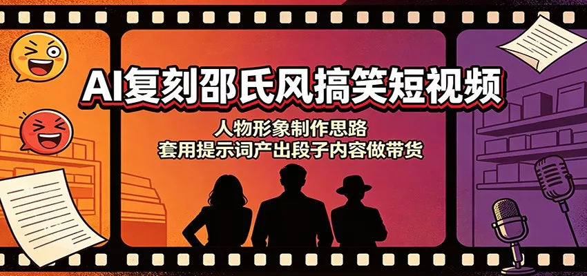 AI复刻邵氏风搞笑短视频：人物形象制作思路，套用提示词产出段子内容做带货-卓越网创