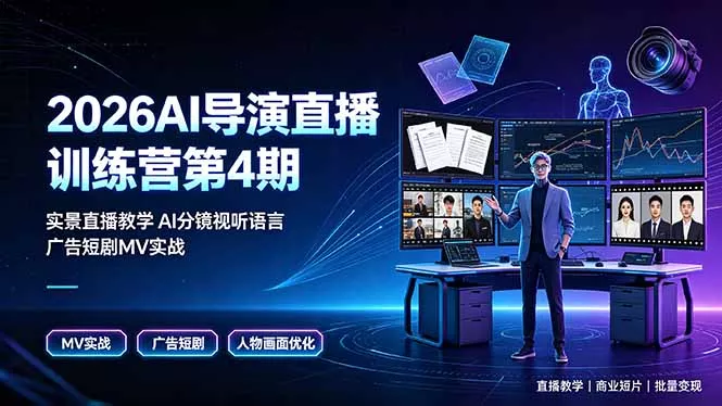 2026AI导演直播训练营第4期,实景直播教学AI分镜视听语言,广告短剧MV实战,解决人物画面崩坏痛点-卓越网创