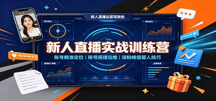 新人直播实战训练营：账号精准定位，账号搭建运维，涨粉峰值留人技巧-卓越网创