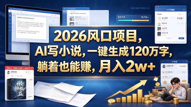 （20653期）2026 风口项目，AI 写小说，一键生成 120 万字，躺着也能赚，月入 2w +-卓越网创