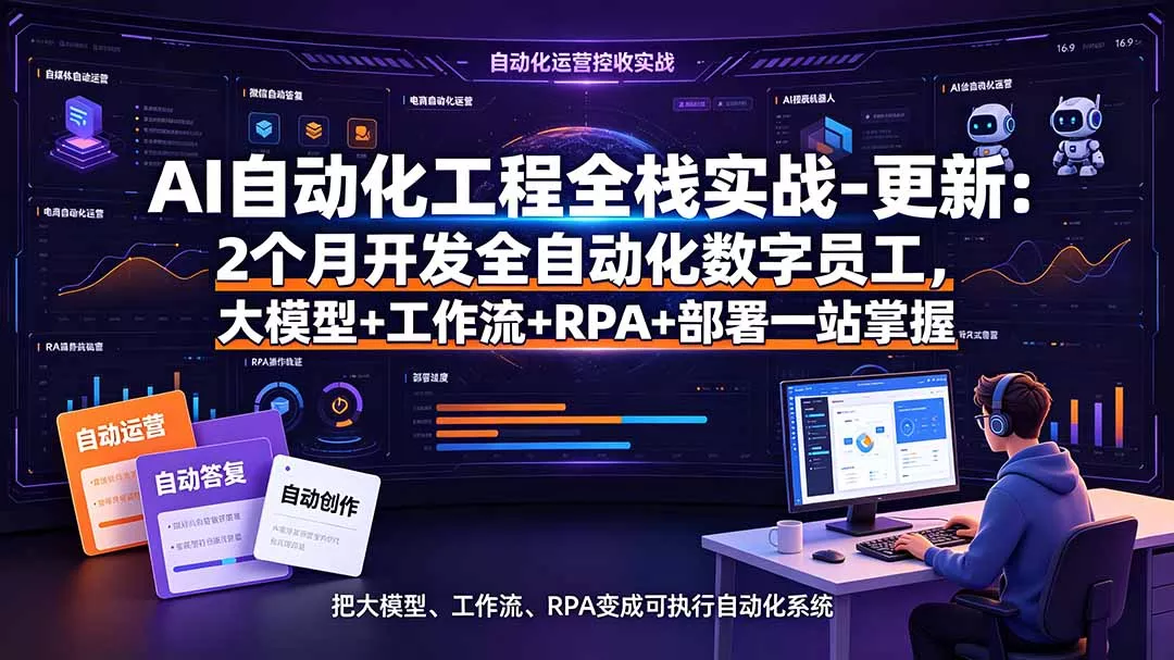 AI自动化工程全栈实战-更新:2个月开发全自动化数字员工,大模型+工作流+RPA+部署一站式掌握 AI自动化工程全栈实战-更新:2个月开发全自动化数字员工,大模型+工作流+RPA+部署一站式掌握