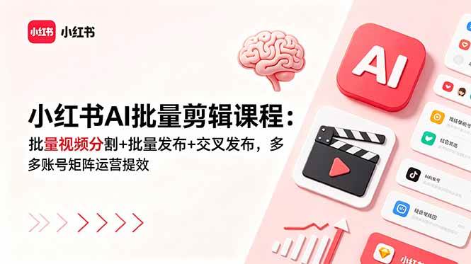 (18959期)小红书AI批量剪辑课程:批量视频分割+批量发布+交叉发布,多账号矩阵运营提效 (18959期)小红书AI批量剪辑课程:批量视频分割+批量发布+交叉发布,多账号矩阵运营提效