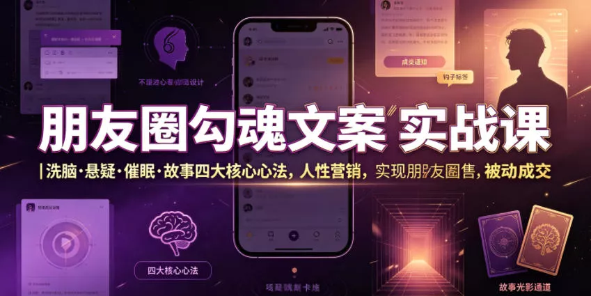 朋友圈勾魂文案实战课|洗脑·悬疑·催眠·故事四大核心心法,吃透人性营销,实现朋友圈不销而售被动成交 朋友圈勾魂文案实战课|洗脑·悬疑·催眠·故事四大核心心法,吃透人性营销,实现朋友圈不销而售被动成交