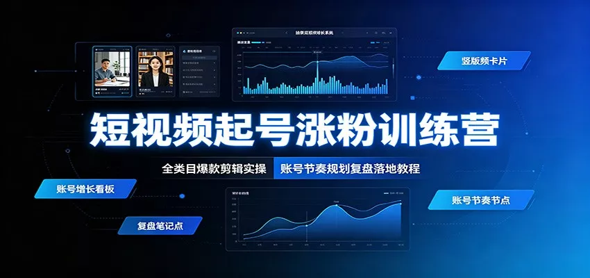 短视频起号涨粉训练营：全类目爆款剪辑实操，账号节奏规划复盘落地教程-卓越网创