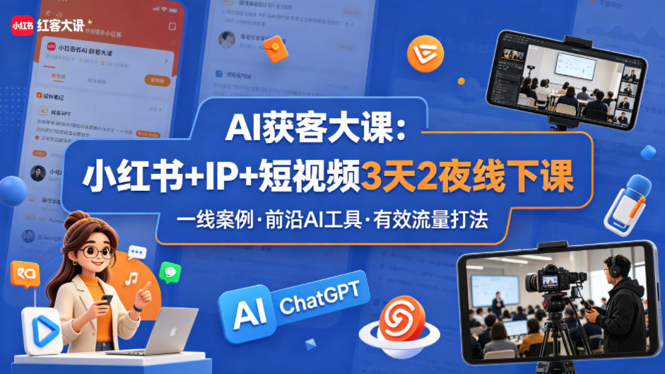 AI获客大课小红书+IP+短视频3天2夜线下课，用最真实的一线案例，最前沿的AI工具，最有效的流量打法-卓越网创