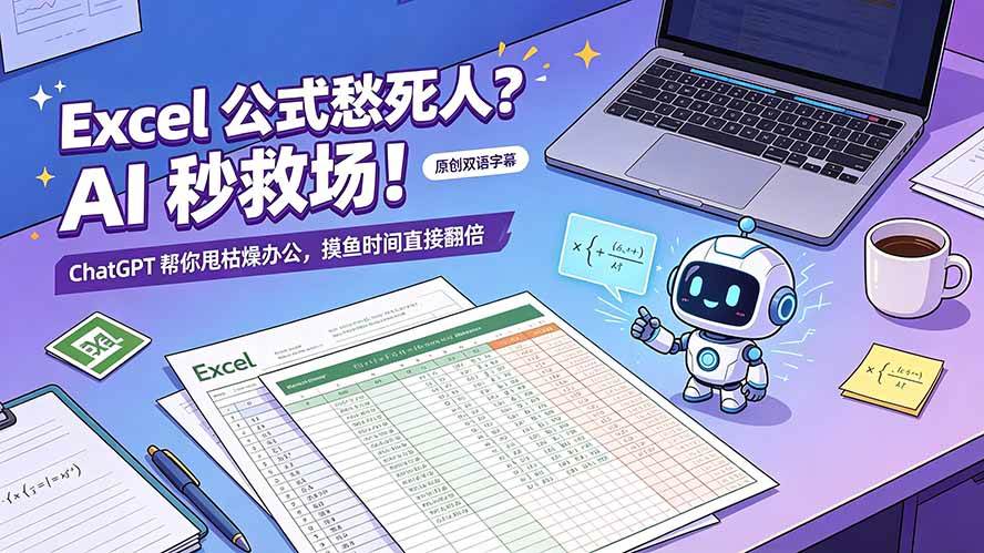 (19487期)Excel 公式愁死人?AI 秒救场!ChatGPT 帮你甩枯燥办公,摸鱼时间直接翻倍【原创双语字幕】 (19487期)Excel 公式愁死人?AI 秒救场!ChatGPT 帮你甩枯燥办公,摸鱼时间直接翻倍【原创双语字幕】