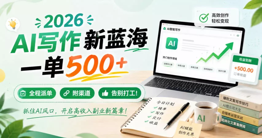 2026 AI写作新蓝海,一单500+,全程派单,附渠道,告别打工!【揭秘】 2026 AI写作新蓝海,一单500+,全程派单,附渠道,告别打工!【揭秘】