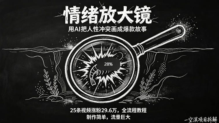 AI制作“情绪放大镜“视频，25条视频涨粉29.6W粉，流量巨大，制作简单，全流程教程-卓越网创
