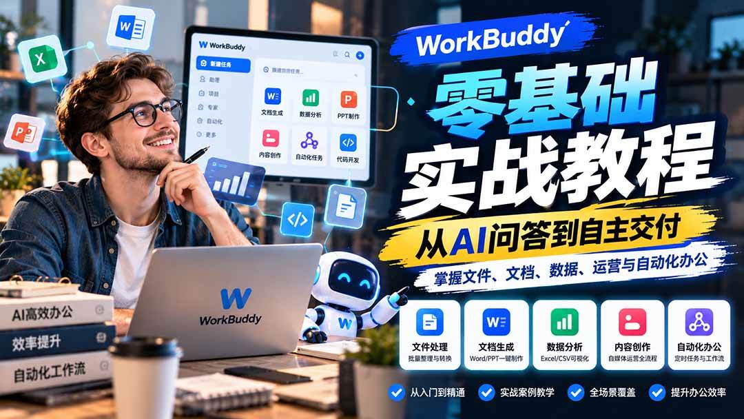 （20827期）WorkBuddy零基础实战教程：从AI问答到自主交付，掌握文件、文档、数据、运营与自动化办公-卓越网创