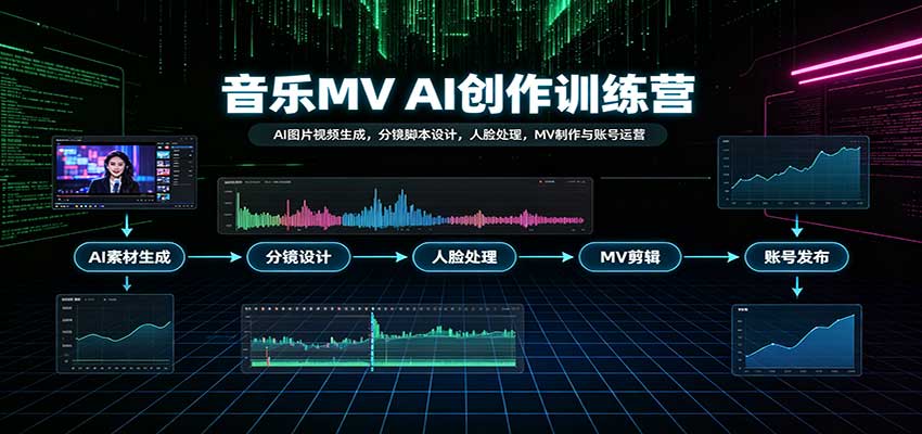 音乐MV AI创作训练营:AI图片视频生成,分镜脚本设计,人脸处理,MV制作与账号运营-卓越网创