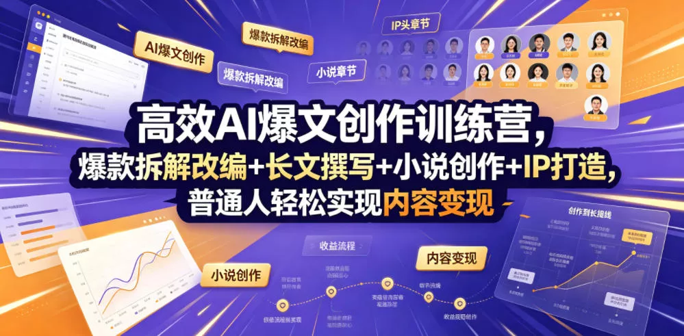 高效AI爆文创作训练营，爆款拆解改编+长文撰写+小说创作+IP打造，普通人轻松实现内容变现-卓越网创