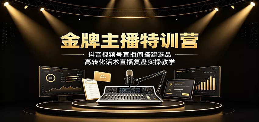 金牌主播特训营：抖音视频号直播间搭建选品，高转化话术直播复盘实操教学-卓越网创