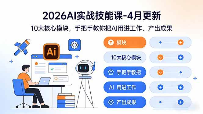（17941期）2026AI实战技能课-4月更新：10大核心模块，手把手教你把AI用进工作、产出成果-卓越网创