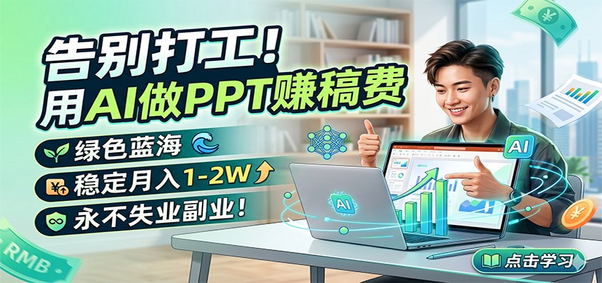 告别打工！用AI做PPT赚稿费，绿色蓝海，稳定月入1-2W，永不失业副业！-卓越网创