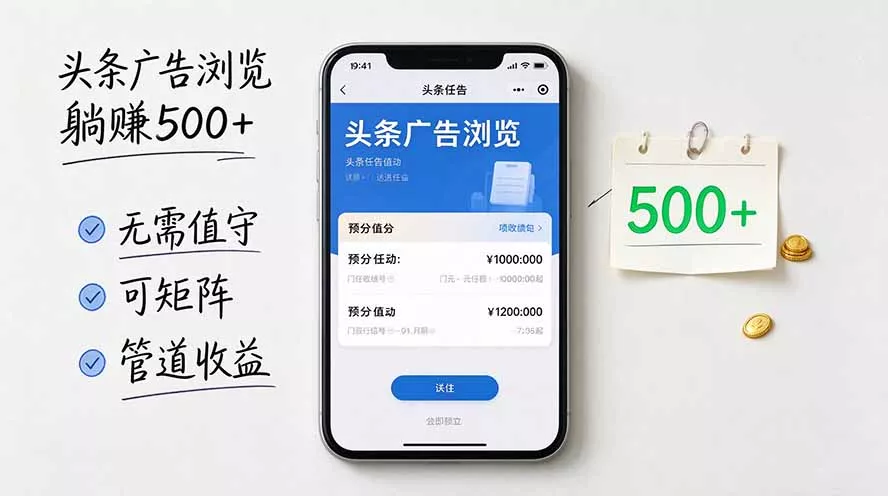 头条广告浏览躺赚500+无需值守，可矩阵并附有管道收益-卓越网创