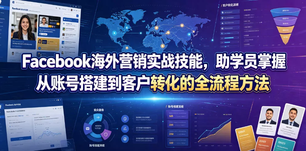 Facebook海外营销实战技能，助学员掌握从账号搭建到客户转化的全流程方法-卓越网创