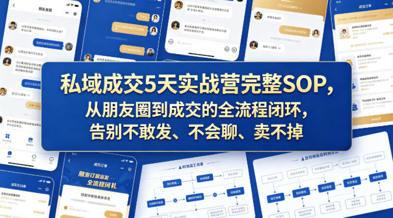 私域成交5天实战营完整SOP，从朋友圈到成交的全流程闭环，告别不敢发、不会聊、卖不掉-卓越网创