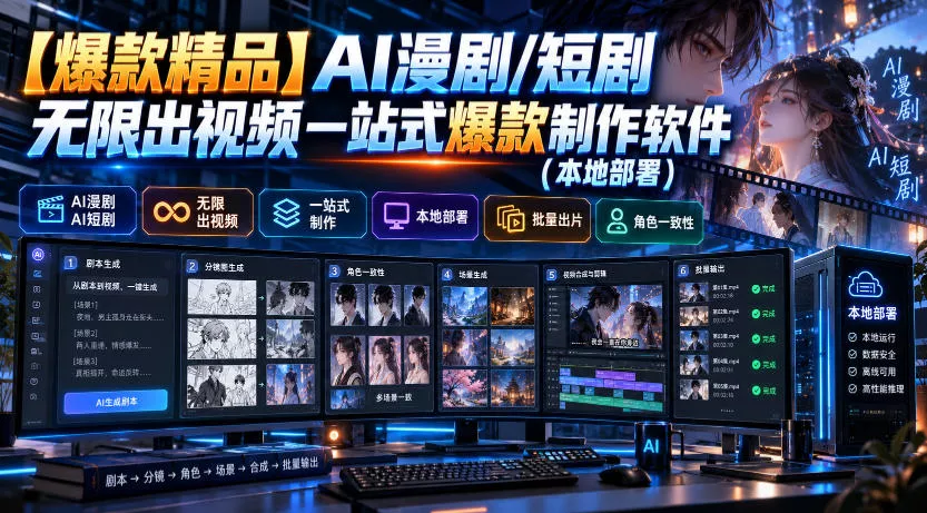 【爆款精品】AI漫剧/短剧无限出视频一站式爆款制作软件(本地部署) 【爆款精品】AI漫剧/短剧无限出视频一站式爆款制作软件(本地部署)