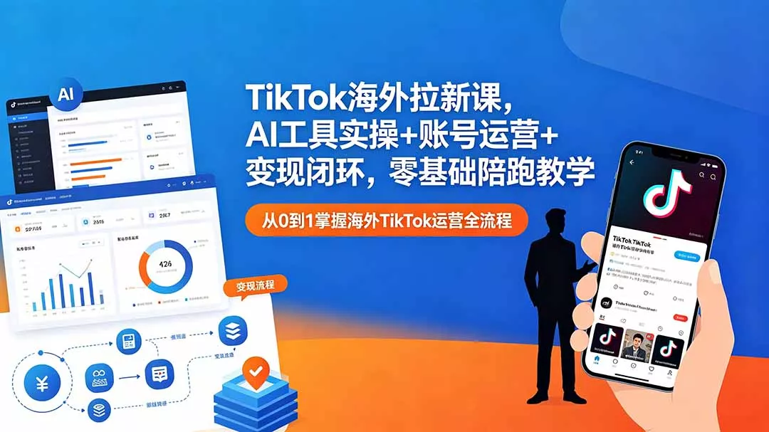 TikTok海外拉新课，AI工具实操+账号运营+变现闭环，零基础陪跑教学-卓越网创