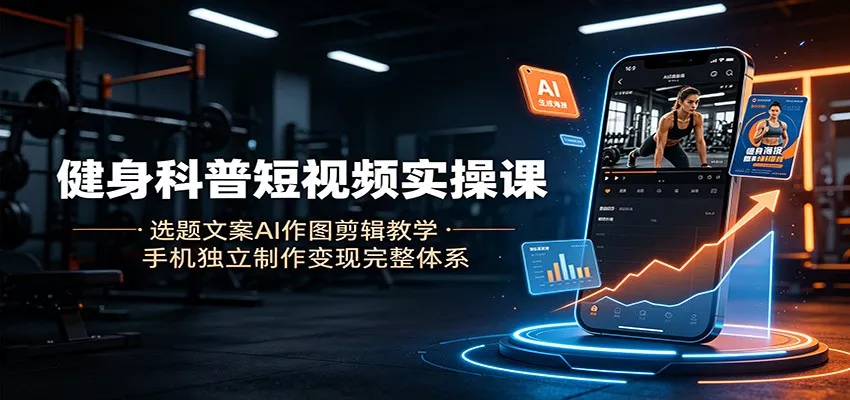 健身科普短视频实操课：选题文案AI作图剪辑教学，手机独立制作变现完整体系-卓越网创