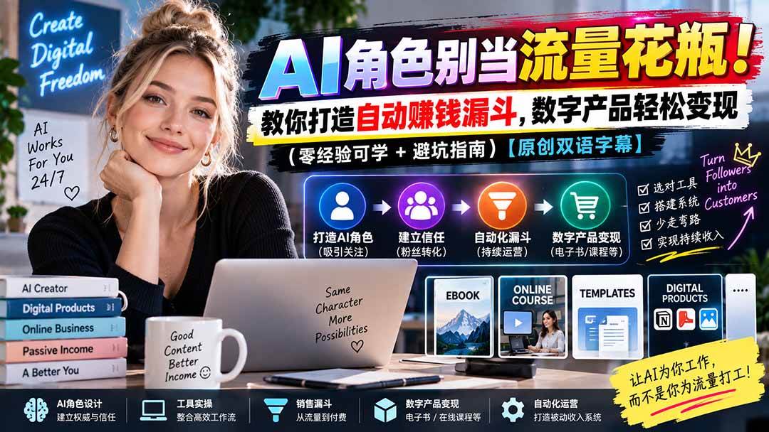 （20475期）AI角色别当流量花瓶！教你打造自动赚钱漏斗，数字产品轻松变现（零经验可学+避坑指南）【原创双语字幕】-卓越网创