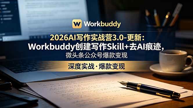 （18995期）2026AI写作实战营3.0-更新：Workbuddy创建写作Skill+去AI痕迹，微头条公众号爆款变现-卓越网创