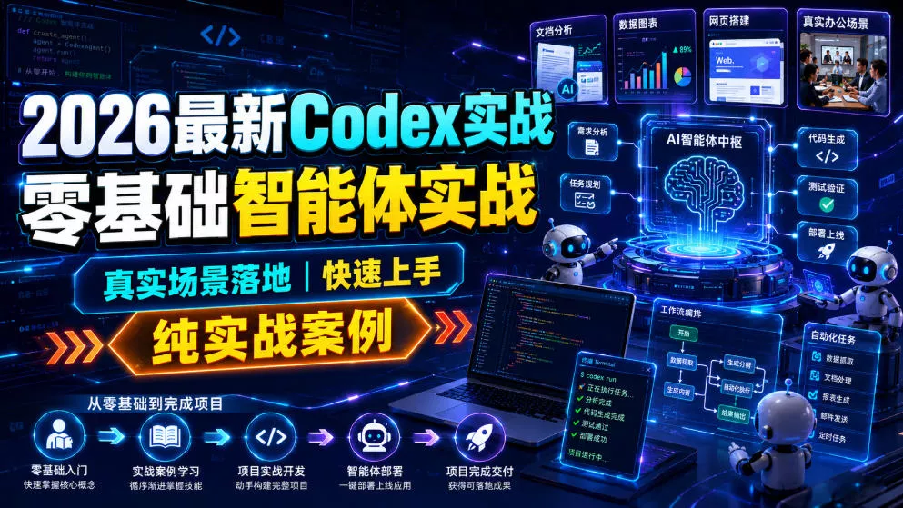 2026最新Codex实战零基础智能体实战,真实场景落地,快速上手,纯实战案例 2026最新Codex实战零基础智能体实战,真实场景落地,快速上手,纯实战案例