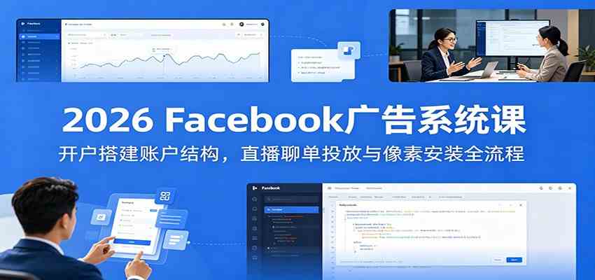 2026 Facebook广告系统课:开户搭建账户结构,直播聊单投放与像素安装全流程 2026 Facebook广告系统课:开户搭建账户结构,直播聊单投放与像素安装全流程