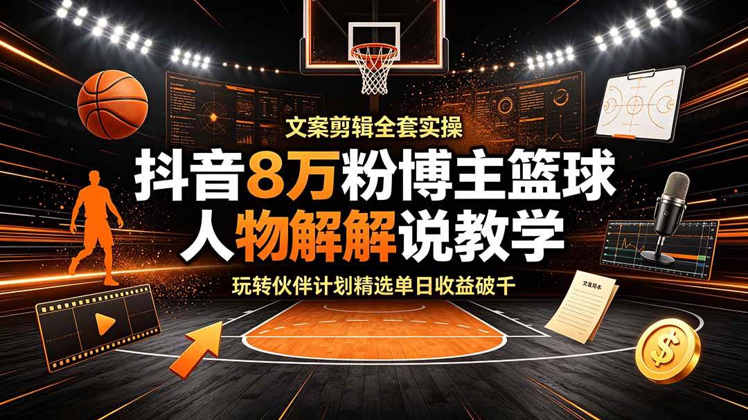 (19135期)抖音8万粉博主篮球人物解说教学,文案剪辑全套实操,玩转伙伴计划精选单日收益破千 (19135期)抖音8万粉博主篮球人物解说教学,文案剪辑全套实操,玩转伙伴计划精选单日收益破千