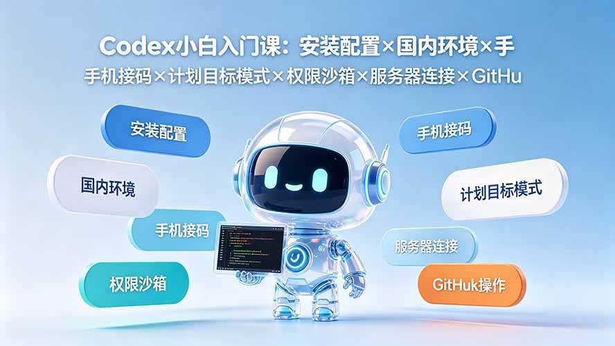 (19402期)Codex小白入门课:安装配置×国内环境×手机接码×计划目标模式×权限沙箱×服务器连接×GitHub操作 (19402期)Codex小白入门课:安装配置×国内环境×手机接码×计划目标模式×权限沙箱×服务器连接×GitHub操作