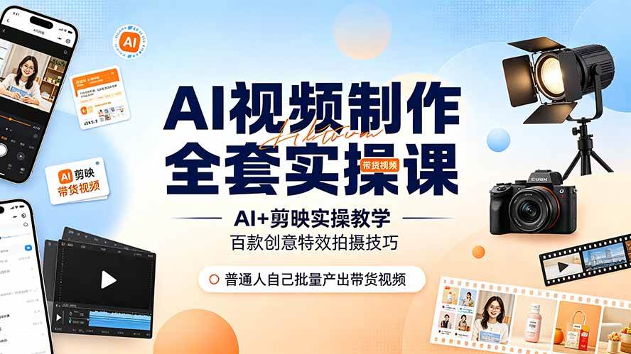(19200期)AI视频制作全套实操课,多款AI工具搭配剪映教学,百种特效运镜拍摄实操,抖音账号带货运营全覆盖 (19200期)AI视频制作全套实操课,多款AI工具搭配剪映教学,百种特效运镜拍摄实操,抖音账号带货运营全覆盖
