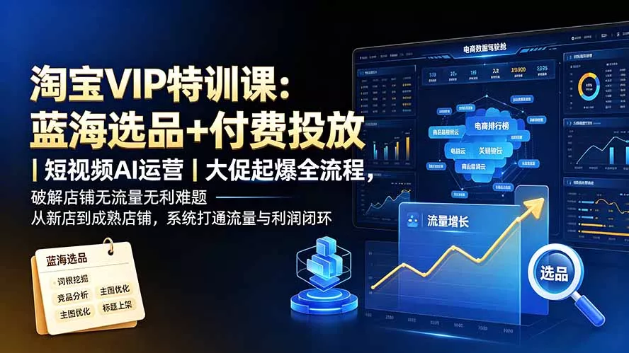 淘宝VIP特训课:蓝海选品+付费投放|短视频AI运营|大促起爆全流程,破解店铺无流量无利润难题 淘宝VIP特训课:蓝海选品+付费投放|短视频AI运营|大促起爆全流程,破解店铺无流量无利润难题