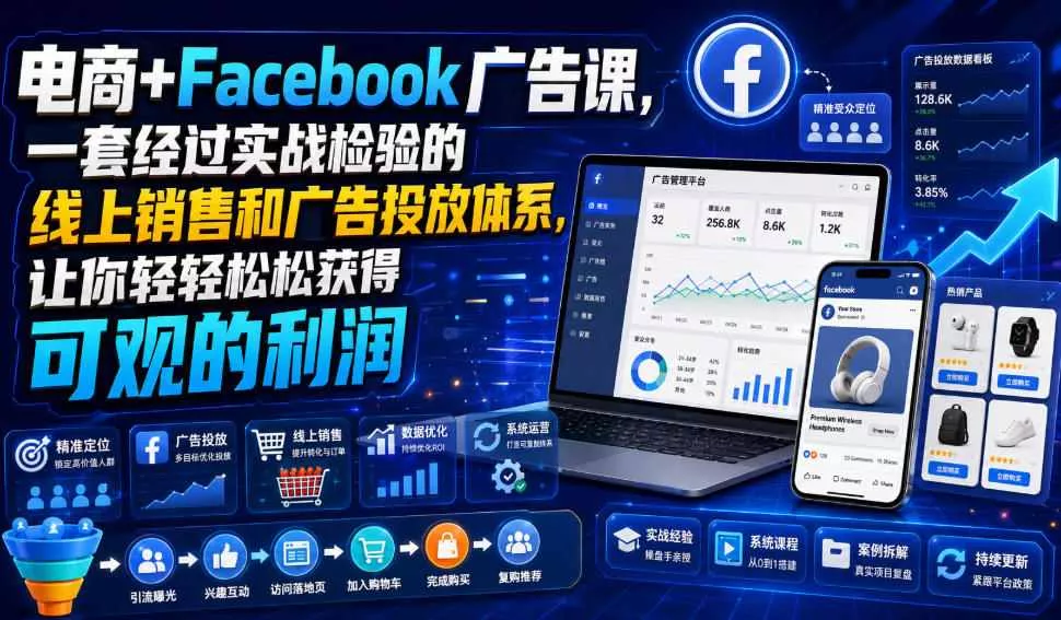 电商+Facebook广告课,一套经过实战检验的线上销售和广告投放体系,让你轻轻松松获得可观的利润【原创双语字幕】 电商+Facebook广告课,一套经过实战检验的线上销售和广告投放体系,让你轻轻松松获得可观的利润【原创双语字幕】