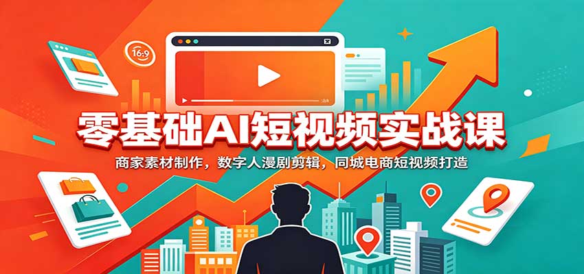 零基础AI短视频实战课:商家素材制作,数字人漫剧剪辑,同城电商短视频打造-卓越网创