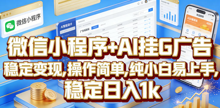 微信小程序+AI挂G广告,稳定变现,操作简单,纯小白易上手,稳定日入1k【揭秘】 微信小程序+AI挂G广告,稳定变现,操作简单,纯小白易上手,稳定日入1k【揭秘】