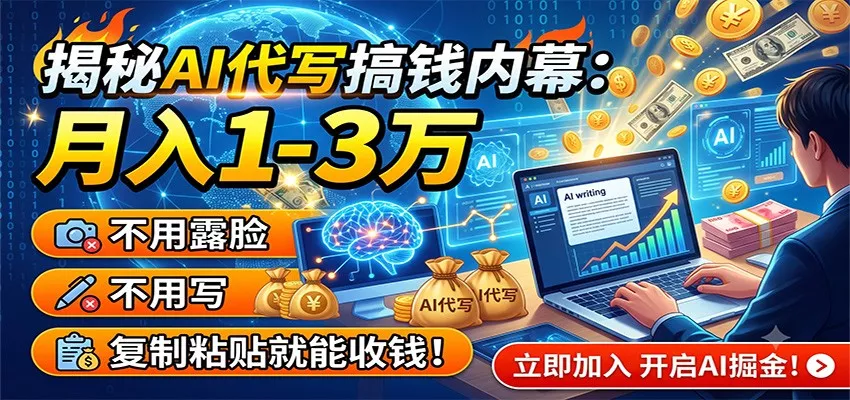 揭秘AI代写搞钱内幕：月入1-3万，不用露脸不用写，复制粘贴就能收钱！-卓越网创