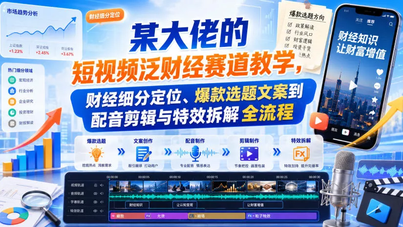 某大佬的短视频泛财经赛道教学,财经细分定位、爆款选题文案到配音剪辑与特效拆解全流程 某大佬的短视频泛财经赛道教学,财经细分定位、爆款选题文案到配音剪辑与特效拆解全流程