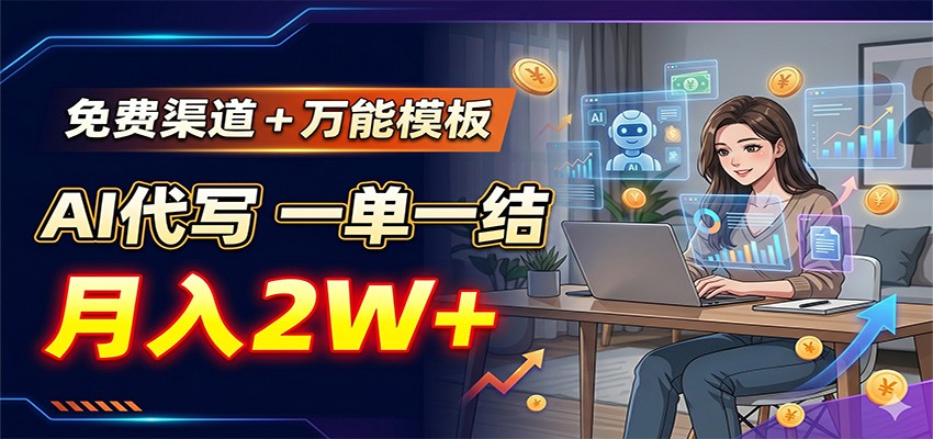 免费渠道+万能模板，AI代写一单一结，月入2W+-卓越网创