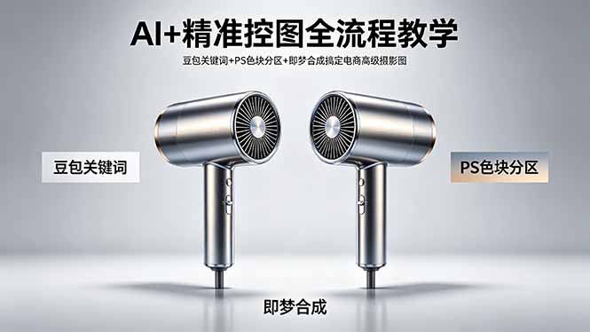 AI+精准控图全流程教学 豆包关键词+PS色块分区+即梦合成搞定电商高级摄影图 AI+精准控图全流程教学 豆包关键词+PS色块分区+即梦合成搞定电商高级摄影图