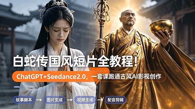 （18737期）白蛇传-国风短片全教程！ChatGPT+Seedance2.0，一套课跑通古风AI影视创作-卓越网创