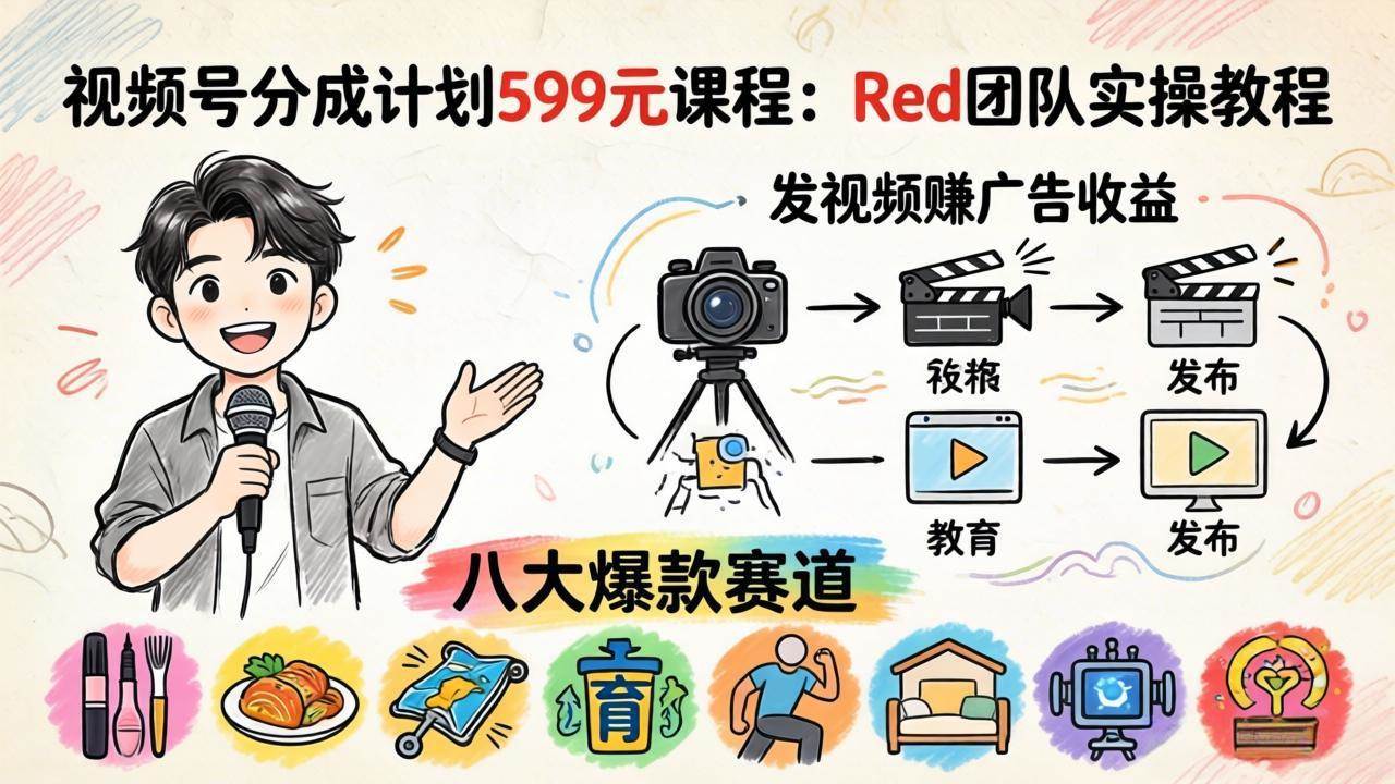 (18088期)视频号分成计划599元课程:Red团队实操教程,发视频赚广告收益,八大爆款赛道全掌握 (18088期)视频号分成计划599元课程:Red团队实操教程,发视频赚广告收益,八大爆款赛道全掌握
