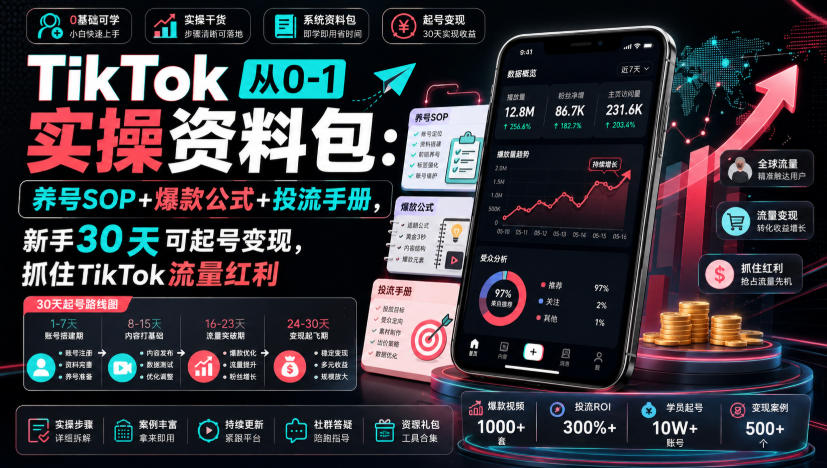 TikTok从0-1实操资料包:养号SOP+爆款公式+投流手册,新手30天可起号变现,抓住TikTok流量红利 TikTok从0-1实操资料包:养号SOP+爆款公式+投流手册,新手30天可起号变现,抓住TikTok流量红利