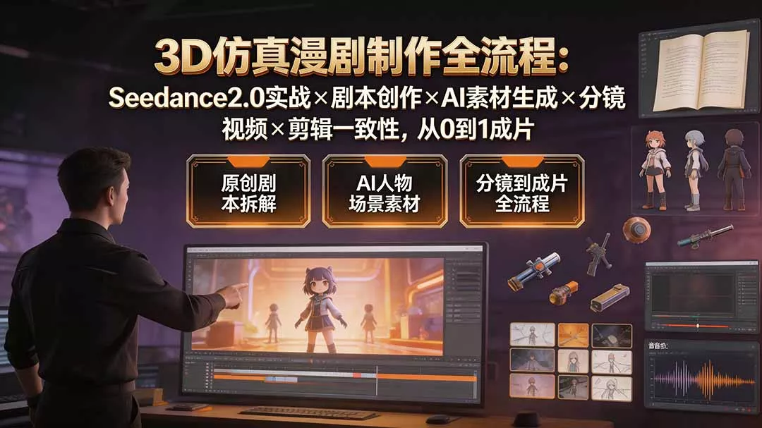 3D仿真漫剧制作全流程:Seedance2.0实战×剧本创作×AI素材生成×分镜视频×剪辑一致性,从0到1成片 3D仿真漫剧制作全流程:Seedance2.0实战×剧本创作×AI素材生成×分镜视频×剪辑一致性,从0到1成片