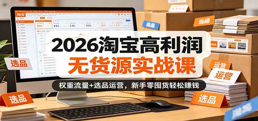 2026淘宝高利润无货源实战课:权重流量+选品运营,新手零囤货轻松赚钱-卓越网创