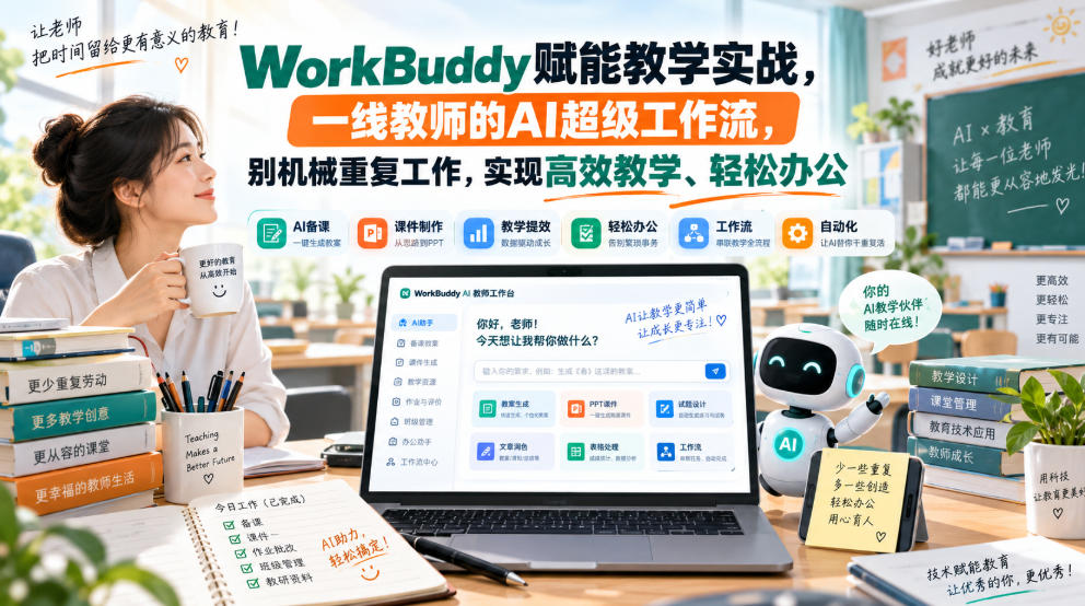 WorkBuddy赋能教学实战,一线教师的AI超级工作流,别机械重复工作,实现高效教学、轻松办公-卓越网创