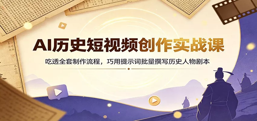 AI历史短视频创作实战课:吃透全套制作流程,巧用提示词批量撰写历史人物剧本-卓越网创