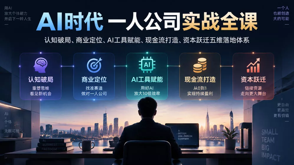 AI时代一人公司实战全课｜认知破局、商业定位、AI工具赋能、现金流打造、资本跃迁五维落地体系-卓越网创