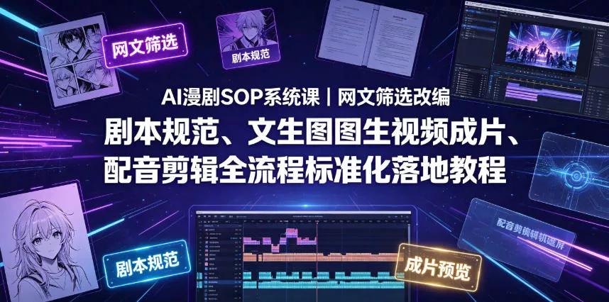 AI漫剧SOP系统课|网文筛选改编、剧本规范、文生图图生视频成片、配音剪辑全流程标准化落地教程(更新) AI漫剧SOP系统课|网文筛选改编、剧本规范、文生图图生视频成片、配音剪辑全流程标准化落地教程(更新)