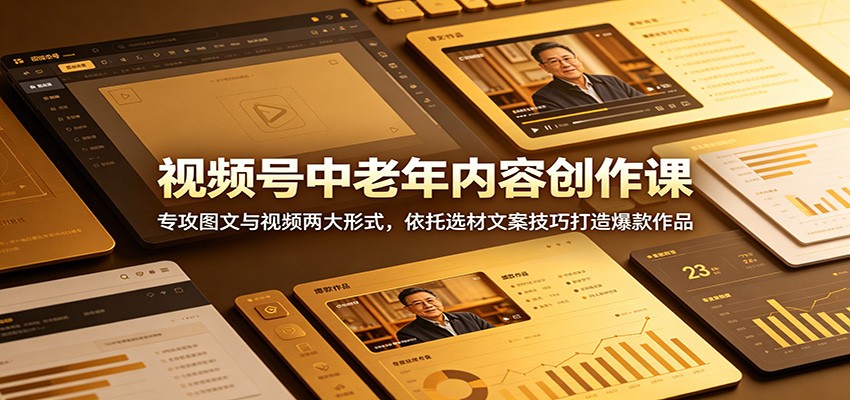 视频号中老年内容创作课：专攻图文与视频两大形式，依托选材文案技巧打造爆款作品-卓越网创