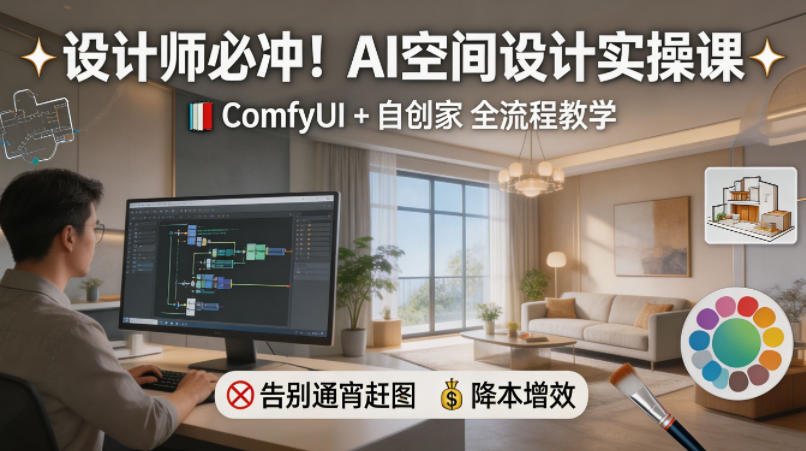 设计师必冲！AI空间设计实操课，ComfyUI+自创家全教学，告别通宵赶图，降本增效-卓越网创